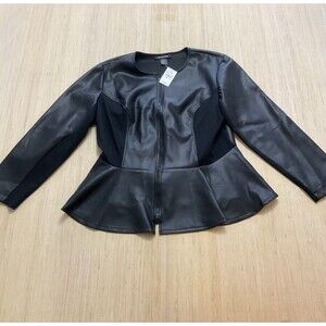 Ashley Stewart Women’s Black Peplum Mesh Sides Long Sleeve Size 18/20 New